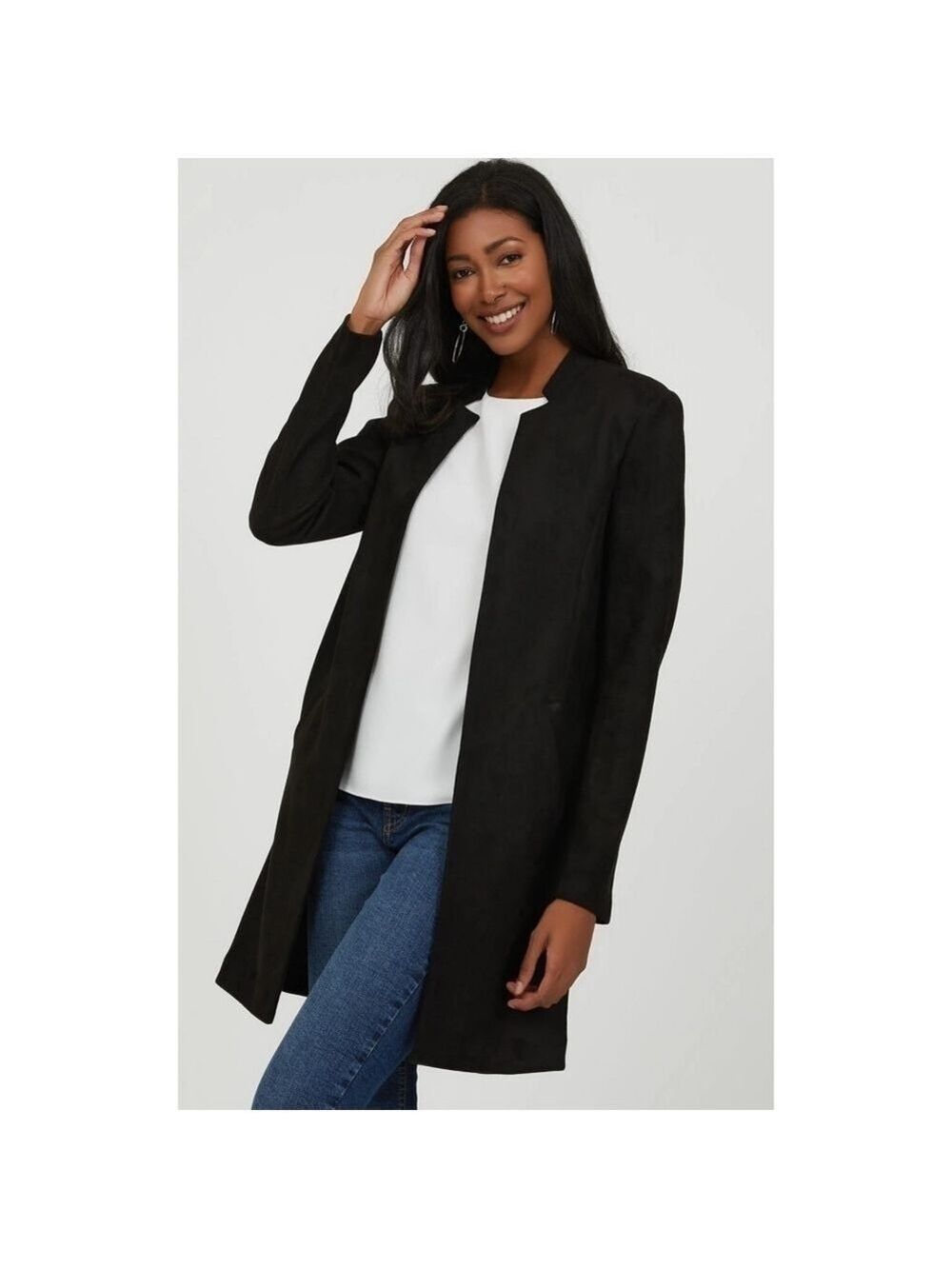 APROPOS black car coat faux suede feel
